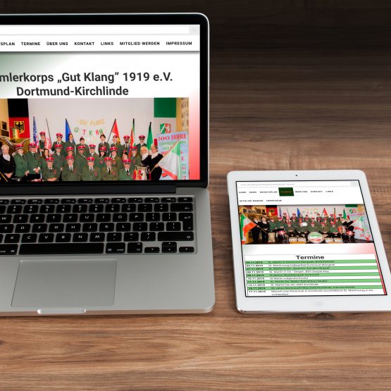 Abgebildet ist ein Screenshot der Referenz-Webseite Trommlerkorps Gut Klang