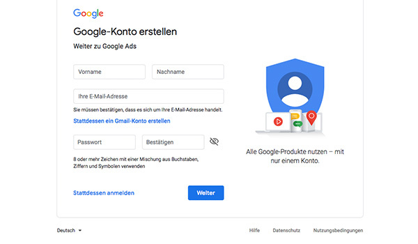 Google Konto erstellen